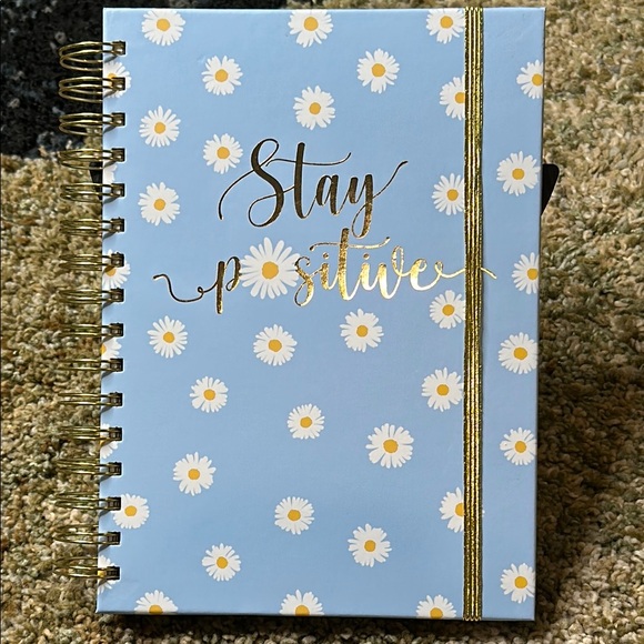 Paper Studio STAY POSITIVE Daisy Spiral Notebook Journal in Blue White Gold NWT - Picture 1 of 9